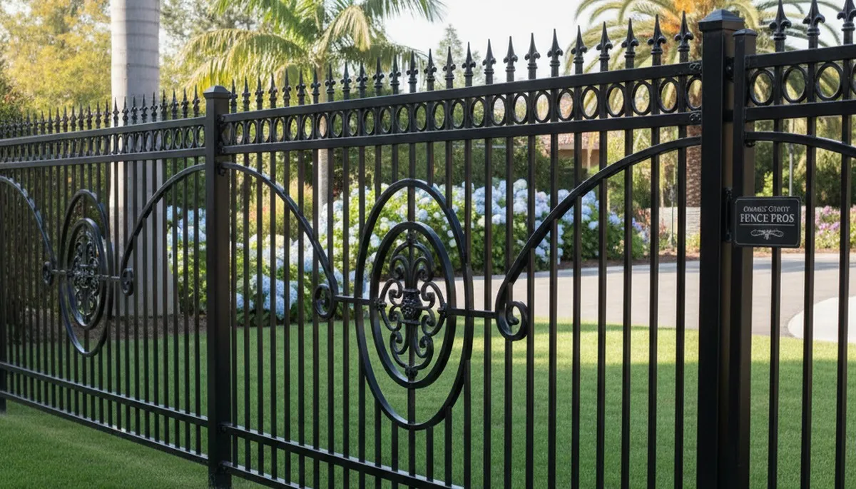 Ornamental black metal fence installation by Chop Chop Landscaping in Orange County, CA
