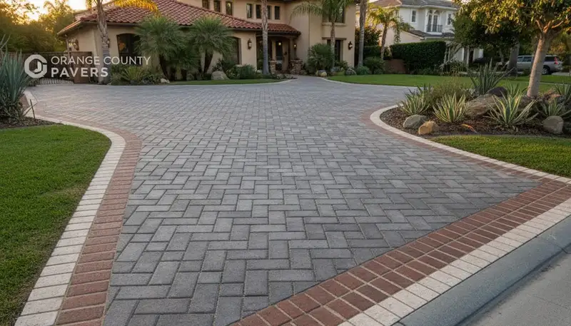 Decorative driveway paver border and edging installation in Orange County, CA by Chop Chop Landscaping