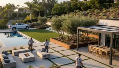 Landscaping crew providing garden maintenance in Orange County, CA
