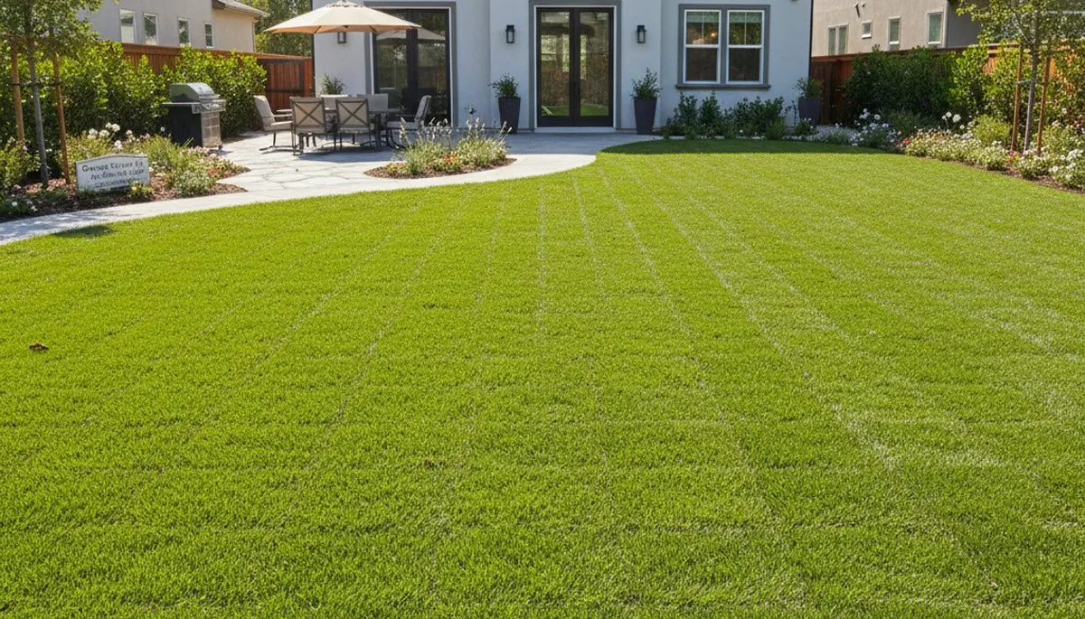 Fresh sod installation creating lush green lawn at a residential property in Orange County, CA