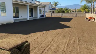 Expertly graded soil prepared for sod installation by landscapers in Orange County, CA