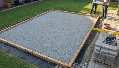 Professional shed base preparation and gravel foundation work in Orange County, CA landscaping project