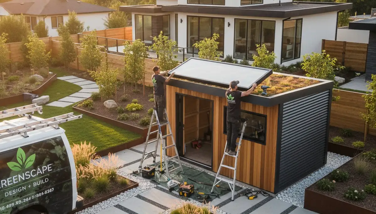 Shed installation in Orange County, CA for custom landscaping storage solutions